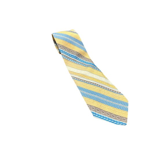 Beau Brummell Striped Necktie Blue Yellow Mixed Print Adjustable Lightweight - Picture 1 of 7